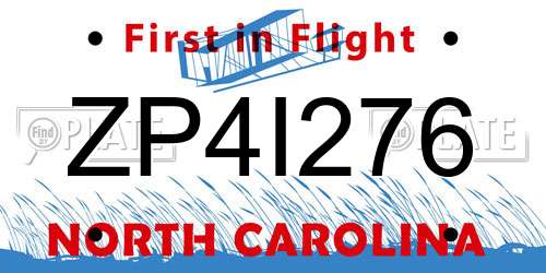 ZP4I276 North Carolina License Plate