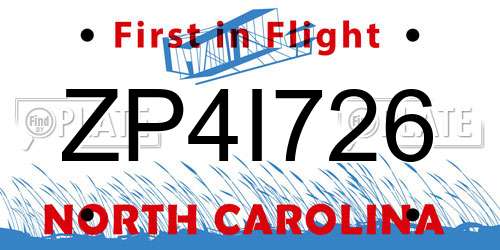 ZP4I726 North Carolina License Plate