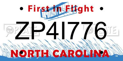 ZP4I776 North Carolina License Plate