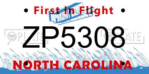 ZP5308 North Carolina License Plate