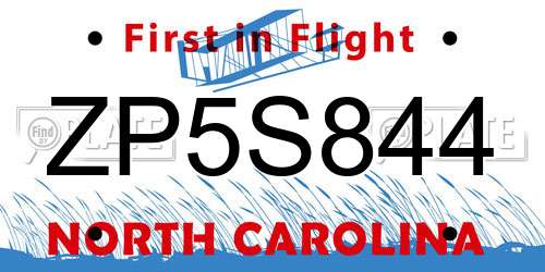 ZP5S844 North Carolina License Plate