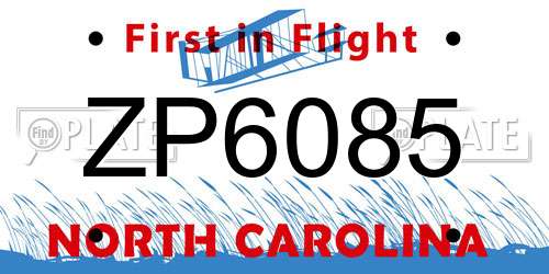 ZP6085 North Carolina License Plate