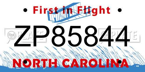 ZP85844 North Carolina License Plate