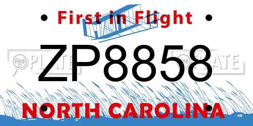 ZP8858 North Carolina License Plate