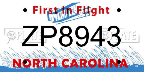 ZP8943 North Carolina License Plate