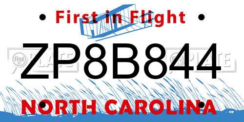 ZP8B844 North Carolina License Plate