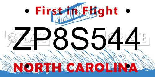 ZP8S544 North Carolina License Plate