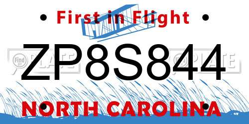 ZP8S844 North Carolina License Plate