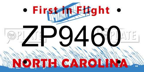 ZP9460 North Carolina License Plate