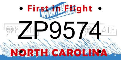 ZP9574 North Carolina License Plate