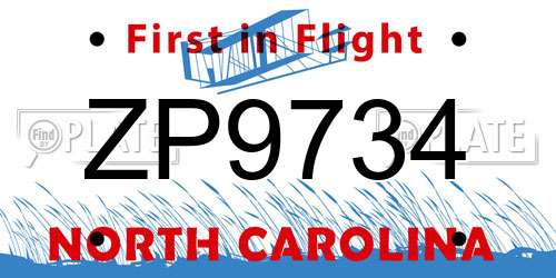 ZP9734 North Carolina License Plate