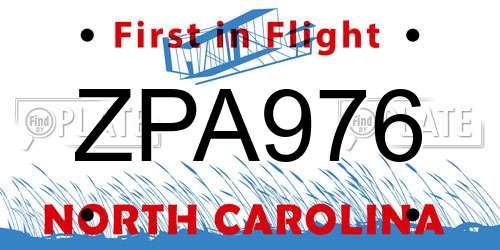 ZPA976 North Carolina License Plate