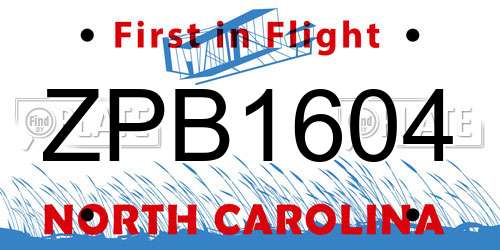 ZPB1604 North Carolina License Plate