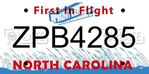ZPB4285 North Carolina License Plate