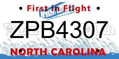 ZPB4307 North Carolina License Plate