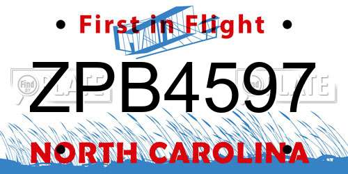 ZPB4597 North Carolina License Plate