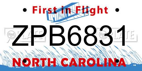 ZPB6831 North Carolina License Plate