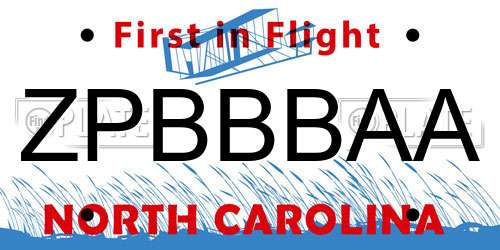 ZPBBBAA North Carolina License Plate