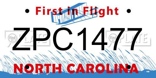 ZPC1477 North Carolina License Plate