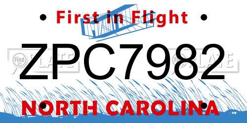 ZPC7982 North Carolina License Plate
