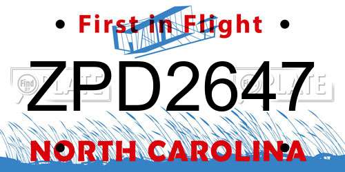 ZPD2647 North Carolina License Plate