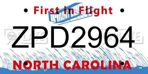 ZPD2964 North Carolina License Plate