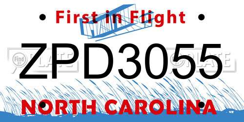 ZPD3055 North Carolina License Plate