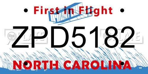 ZPD5182 North Carolina License Plate