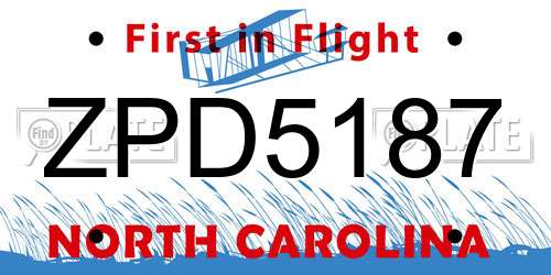 ZPD5187 North Carolina License Plate