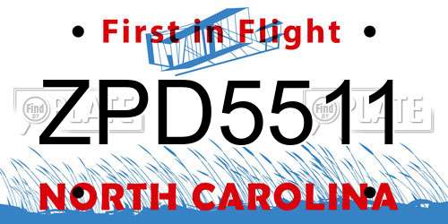 ZPD5511 North Carolina License Plate