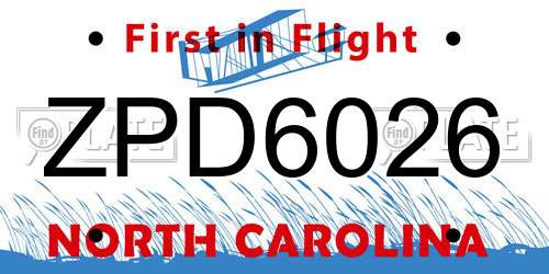 ZPD6026 North Carolina License Plate