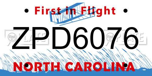 ZPD6076 North Carolina License Plate