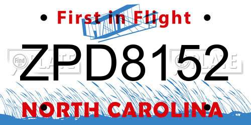 ZPD8152 North Carolina License Plate
