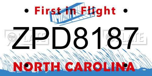 ZPD8187 North Carolina License Plate