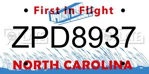 ZPD8937 North Carolina License Plate