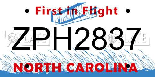 ZPH2837 North Carolina License Plate