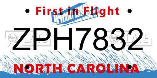 ZPH7832 North Carolina License Plate