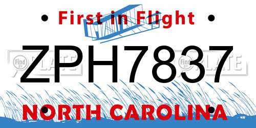 ZPH7837 North Carolina License Plate