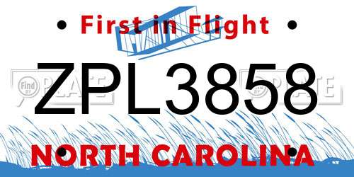 ZPL3858 North Carolina License Plate