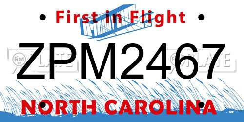 ZPM2467 North Carolina License Plate