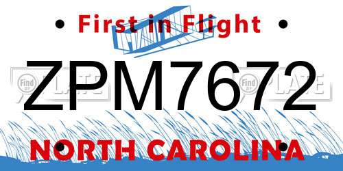 ZPM7672 North Carolina License Plate