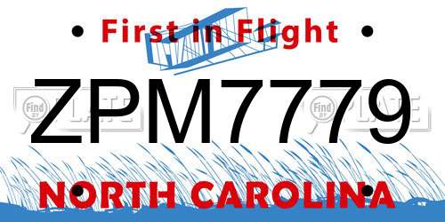 ZPM7779 North Carolina License Plate