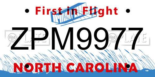 ZPM9977 North Carolina License Plate