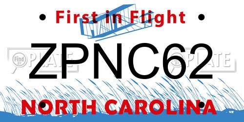 ZPNC62 North Carolina License Plate