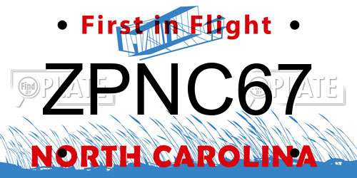 ZPNC67 North Carolina License Plate