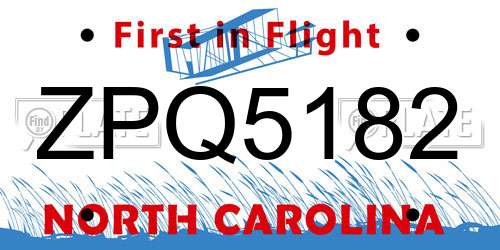 ZPQ5182 North Carolina License Plate