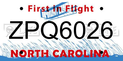 ZPQ6026 North Carolina License Plate