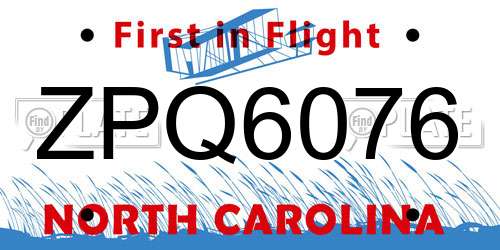 ZPQ6076 North Carolina License Plate