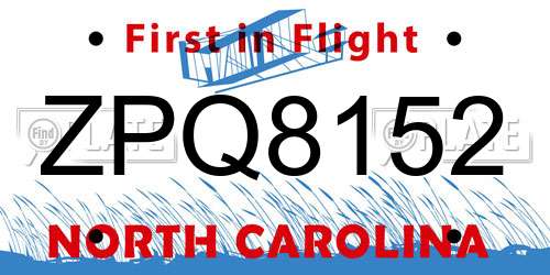 ZPQ8152 North Carolina License Plate