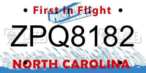 ZPQ8182 North Carolina License Plate